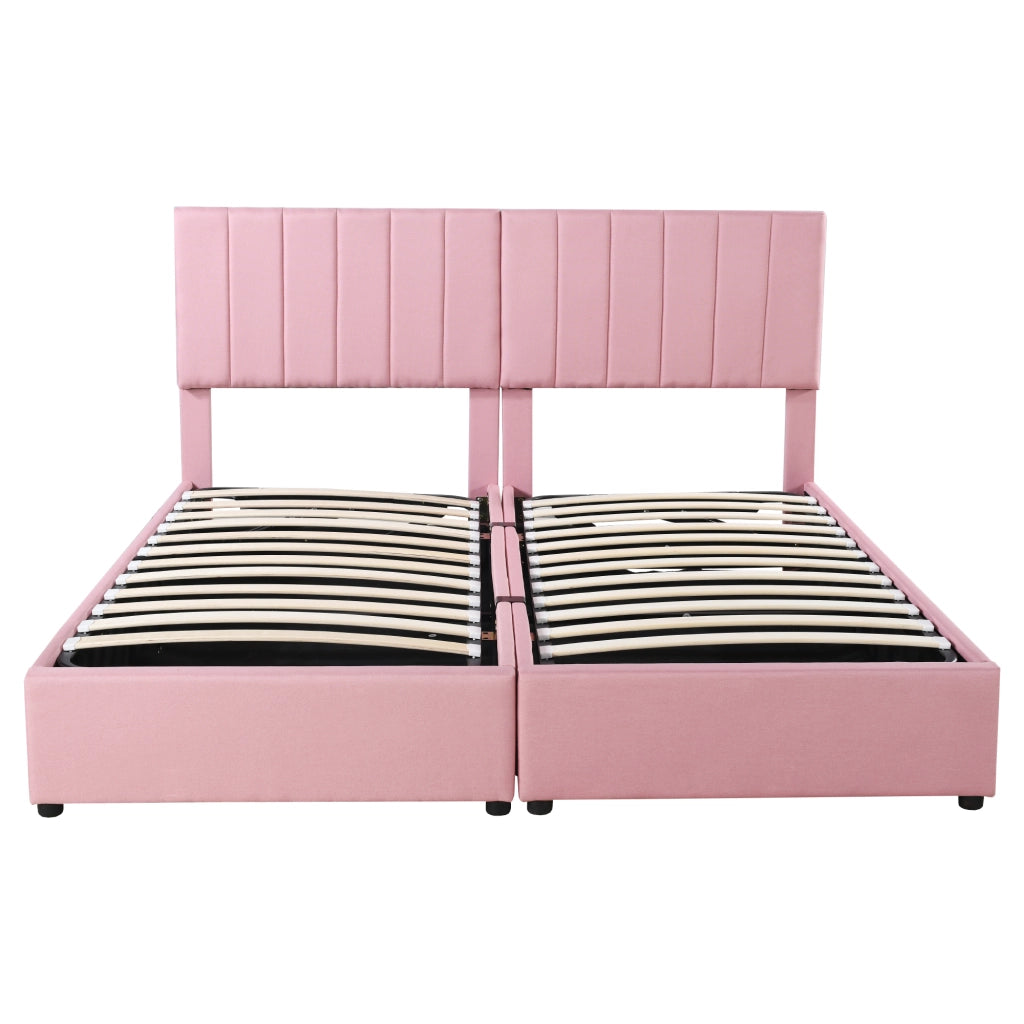 Letto contenitore matrimoniale; vano e testiera regolabile; 180×200 cm e 2×90×200 cm; senza materasso; rosa