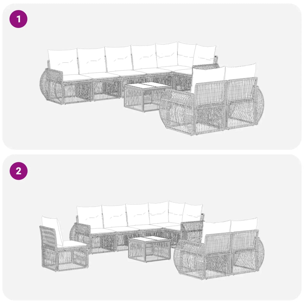 Set Divano da Giardino 9 pcs Grigio e Grigio Scuro polyrattan