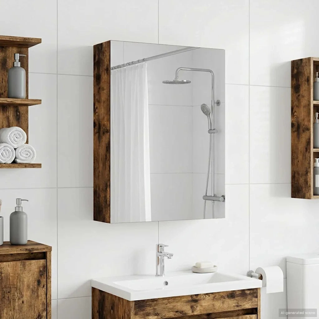 Mobiletto per specchio da bagno Rovere fumé 50 x 14,5 x 70 cm