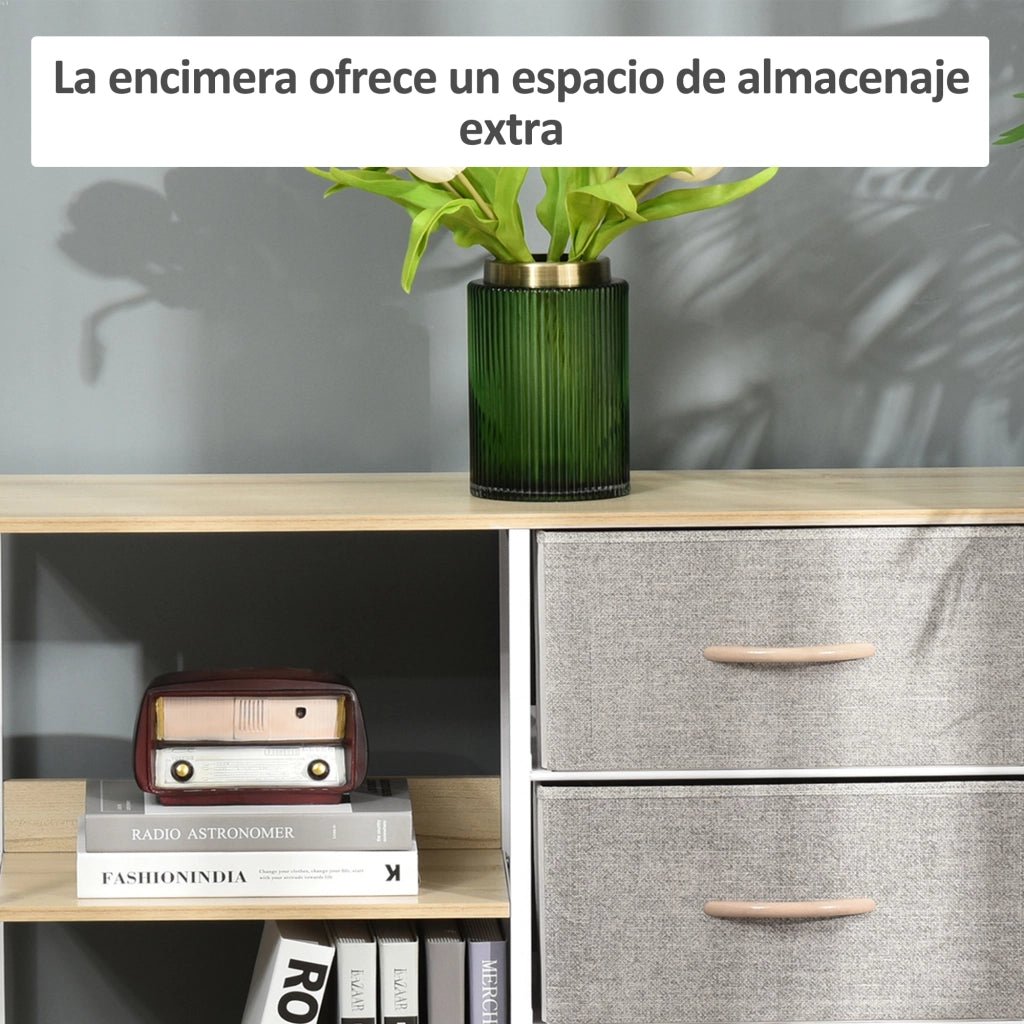 Cassettiera Tessuto con 3 Cassetti e 2 Ripiani Aperti ¨C Zephmum ¨C 80x29x71 cm Naturale Grigio