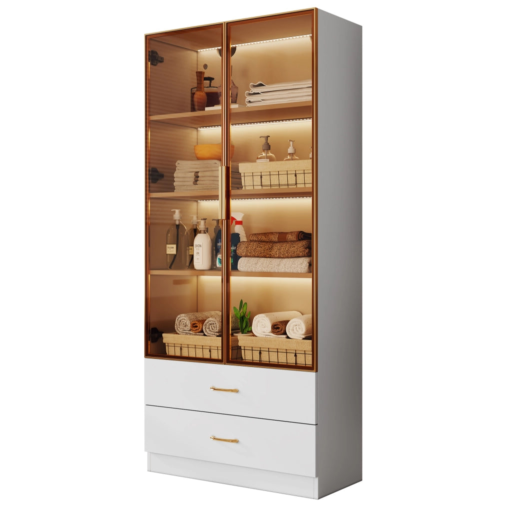 Mobile bagno alto con ante in vetro temperato; bianco; in MDF