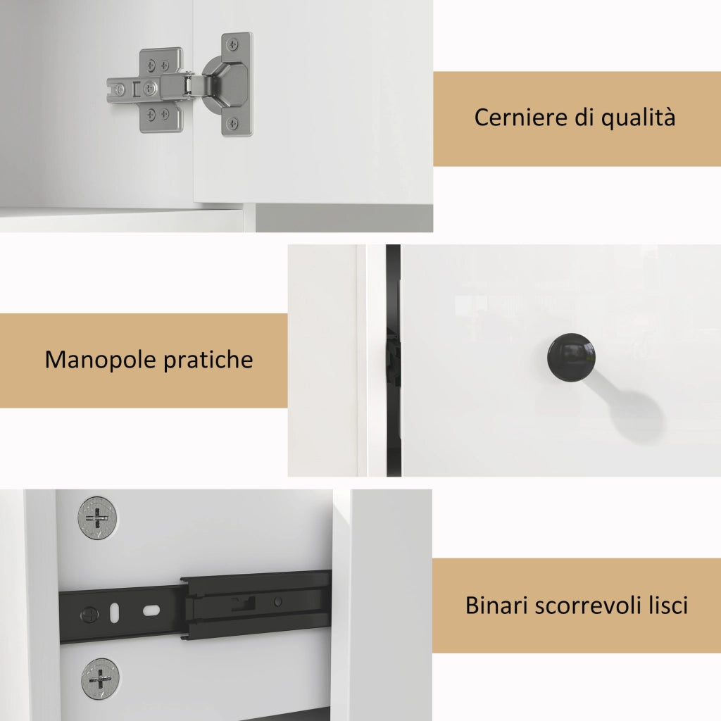 Colonna Bagno Salvaspazio 20x20x178 cm con Armadietti Ripiani Aperti e Cassetto in Legno Bianco