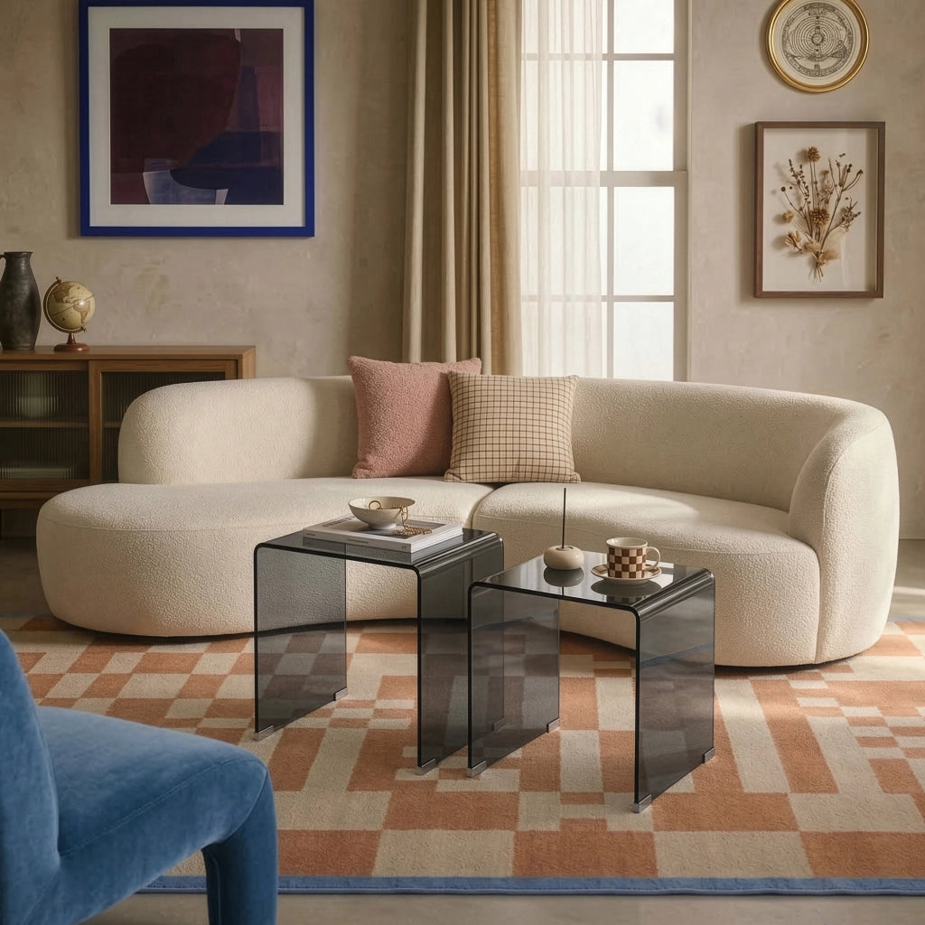 Set Kariengem di 2 Tavolini Sovrapponibili in Vetro - Grigio [en.casa]
