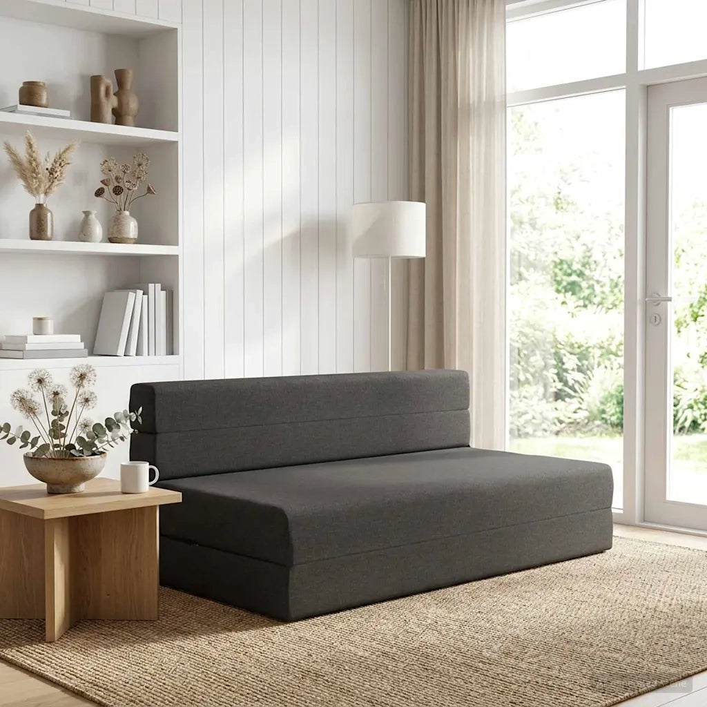 Divano Letto Pieghevole Grigio Scuro 152 x 86,5 x 60 cm Tessuto 900120