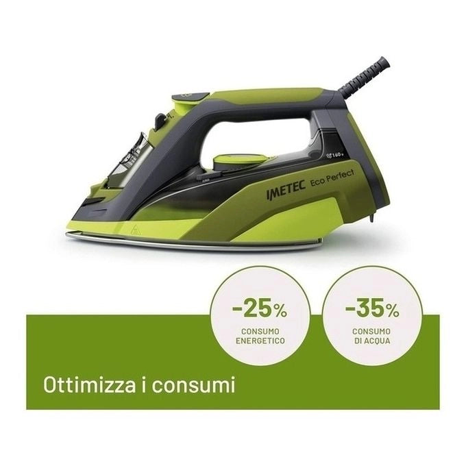 Imetec 9017 Eco Perfect Ferro da Stiro a Vapore 2400W Piastra Pro Ceramic Colpo Vapore 160g Serbatoio 300ml Tripla Protezione Anticalcare colore Verde Grigio