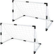 Trade Shop - Set 2 Pz Mini Porte Da Calcio 91,5x61x48cm Con Palla Pompa 8 Picchetti Fissaggio -