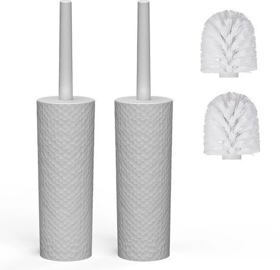 Set di spazzole per il bagno, 2-pack, set di spazzole e holder con maniglia in plastica e setole morbide e flessibili, 4 teste di spazzola per bagno, toilette, ergonomico, elegante, duraturo, spazzola per il bagno (grigio)
