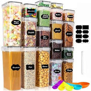 Set di contenitori a chiusura ermetica per alimenti - Organizzatori di magazzino trasparenti BPA liberi - 5 dimensioni diverse (0,14L a 2,8L) - Inclusi etichette, cucchiai e pennarelli
