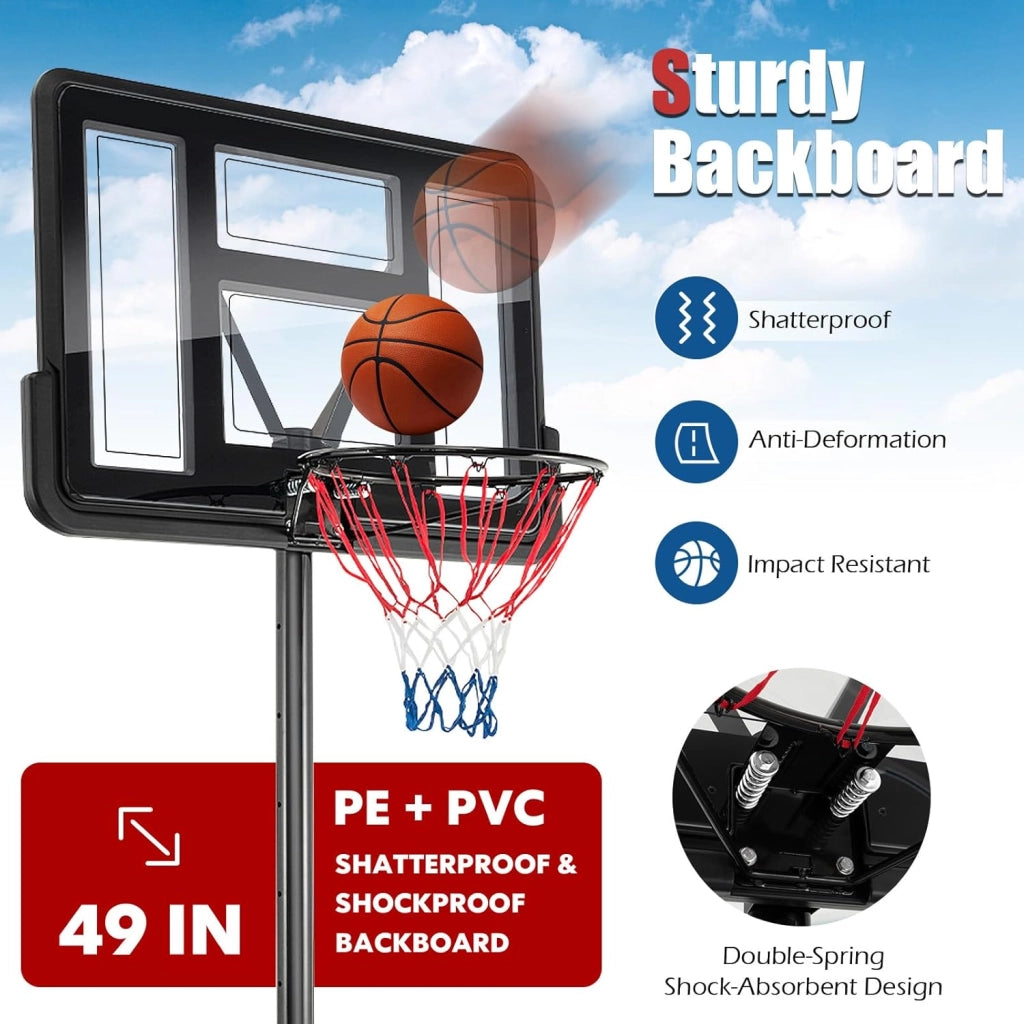 Canestro Basket per Esterno, 12 Livelli di Altezza Regolabile 130-305 cm, Supporto da Basket Portatile con Ruote, Base in PE e PVC, Pallacanestro per Interni con 2 Reti, per Bambini e Adulti