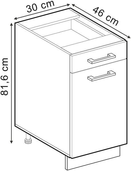 Mobiletto base per cucina R-Line, Rosso lucido, 30 cm senza piano di lavoro, per la libera combinazione all'interno di sistemi cucina modulari