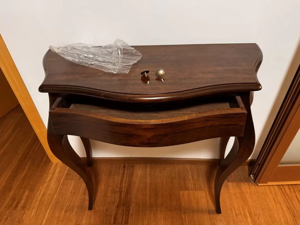 Consolle arte povera in legno massello 1 cassetto tinta noce  l.93 p.38 h.80 - Mobili 2G