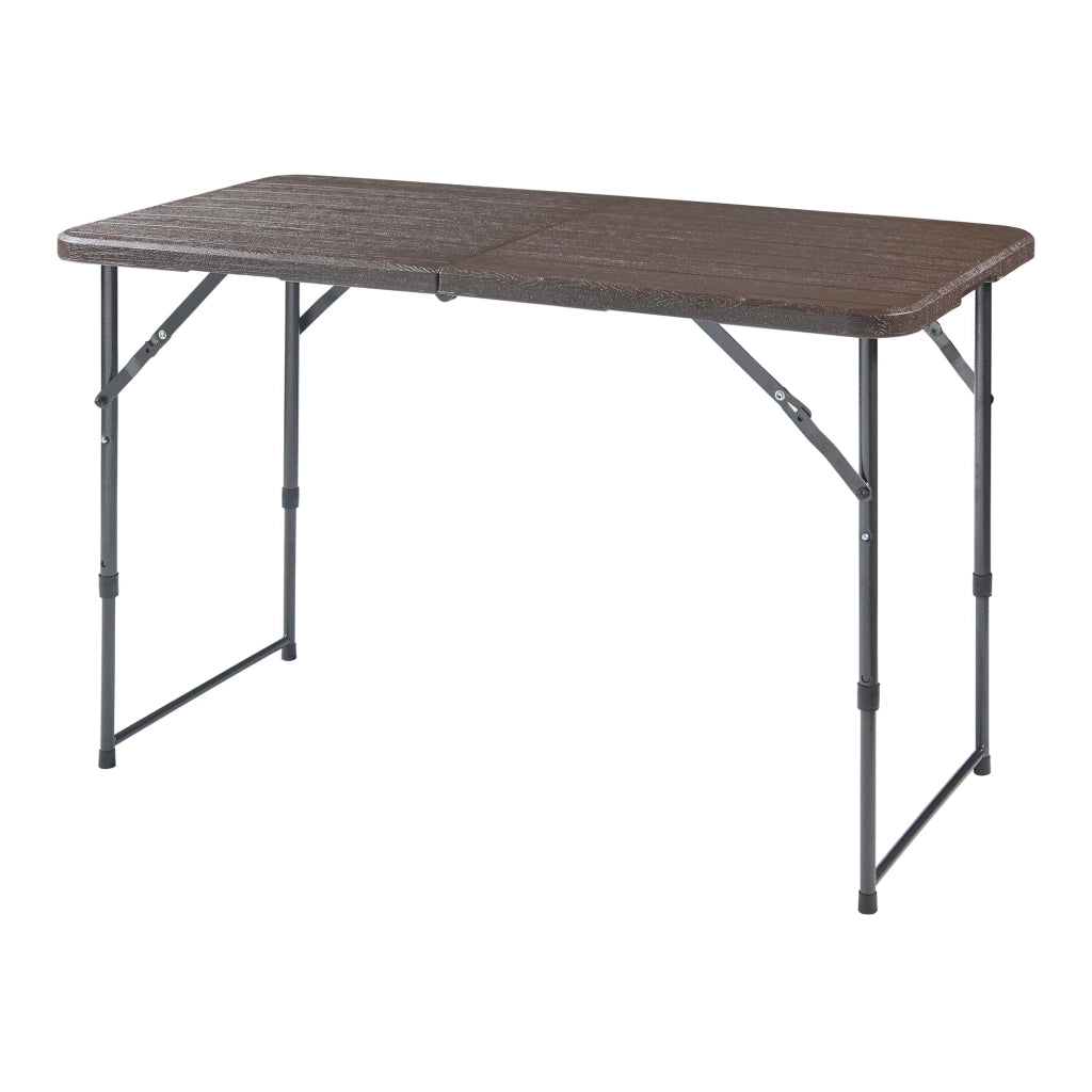Tavolo da campeggio pieghevole con altezza regolabile 120 x 60 cm effetto legno 03_0010993