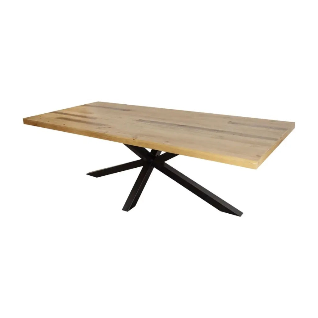 Tavolo da pranzo SOLARA – Legno di pino riciclato e metallo nero – 200 cm – Piano spesso 60 mm – Stile industriale