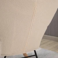 Poltrona a Dondolo Imbottita in Legno e Acciaio per Soggiorno e Camera da Letto, 71x98x101 cm, Beige