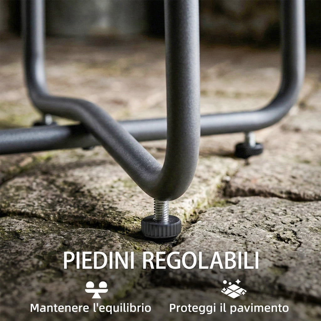 Tavolino da Giardino Rotondo in Metallo. per Balcone e Terrazzo. ?48x51 cm. Effetto Legno Naturale