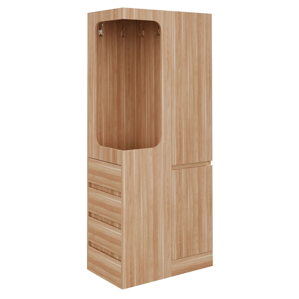 Armadio con 1 porta, 4 cassetti e vano appendiabiti aperto, per camera da letto, in legno, naturale 70 × 40 × 170 cm