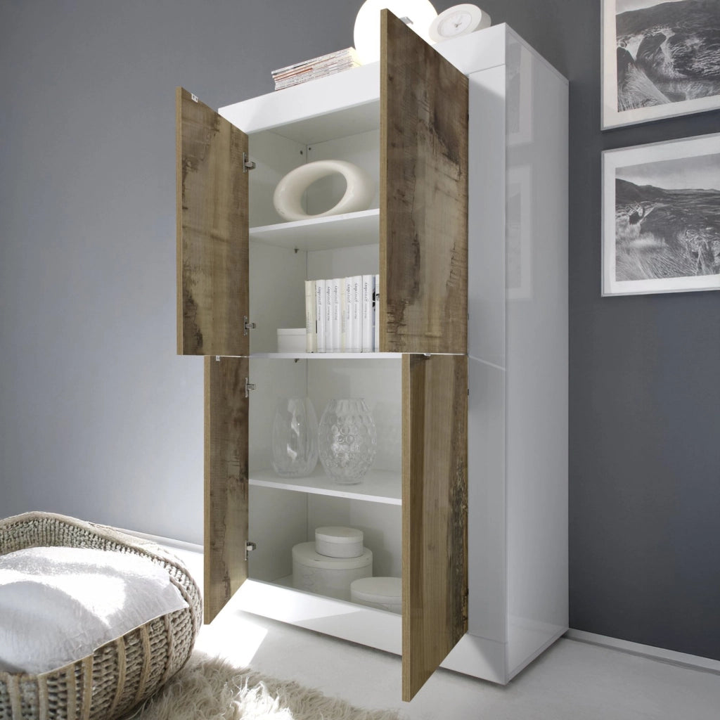 Madia Sampeyre, Credenza 3 Ripiani, 101.4x42x161.2h cm Bianco Lucido