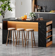 Isola cucina 155x80x90 cm con LED; prese AC e USB; 3 ripiani aperti in MDF; nero e naturale