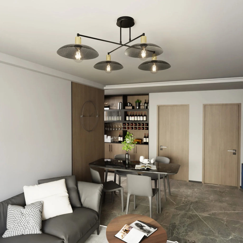 Lampadario Minimal Enki Acciaio Nero 4 Luci E27 Ip20