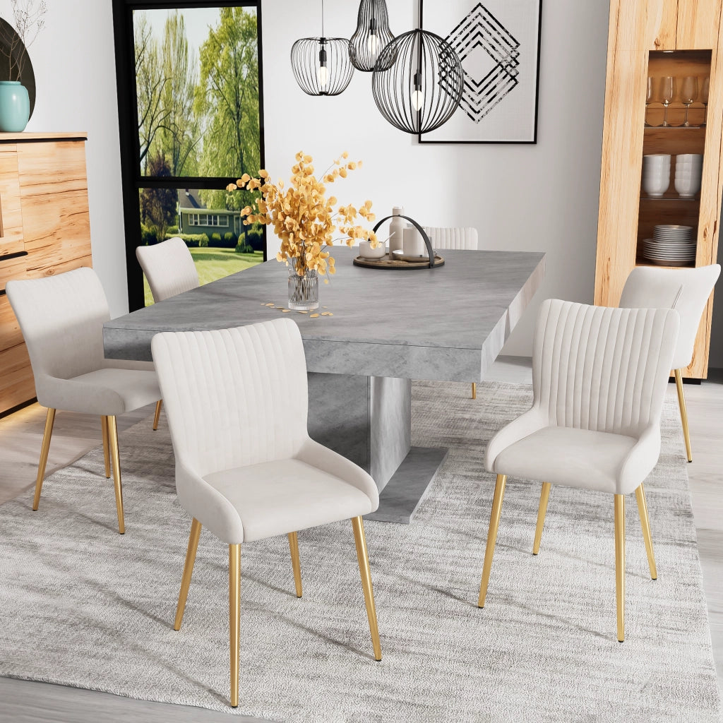 Sedie da pranzo, 4 pezzi in velluto beige con supporto lombare e gambe in metallo dorato