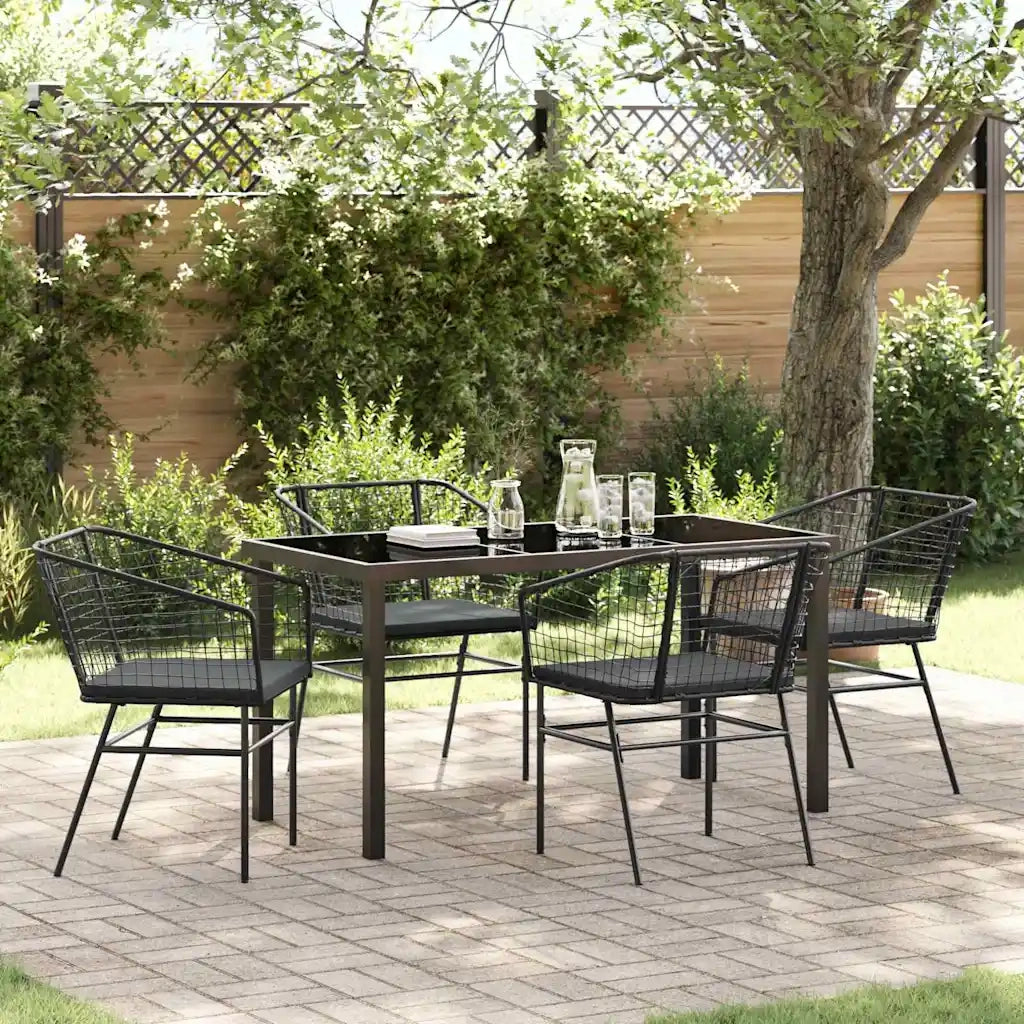 Set da Pranzo per Giardino 5 pz | Set Salotto da Giardino Nero polyrattan