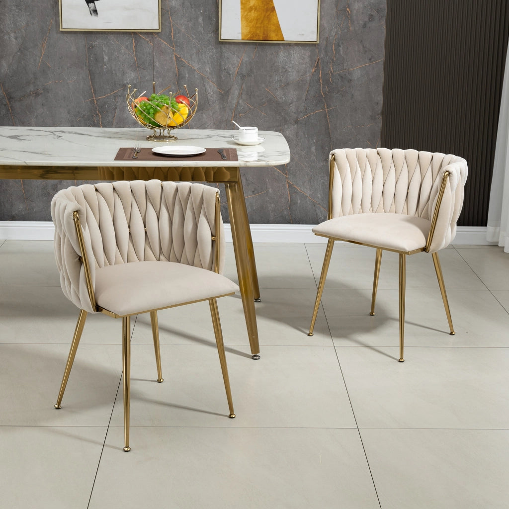 Sedia da pranzo in velluto con schienale intrecciato struttura stabile piedini antiscivolo design arrotondato avorio