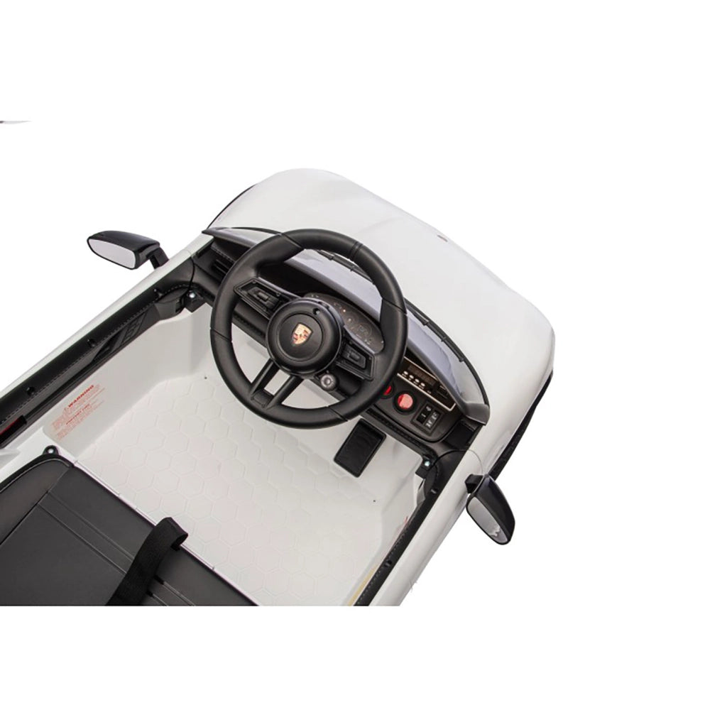 Macchina Elettrica per Bambini Porsche Taycan Turbo S 12V con Telecomando Bluetooth Luci LED e Tappetini Bianco