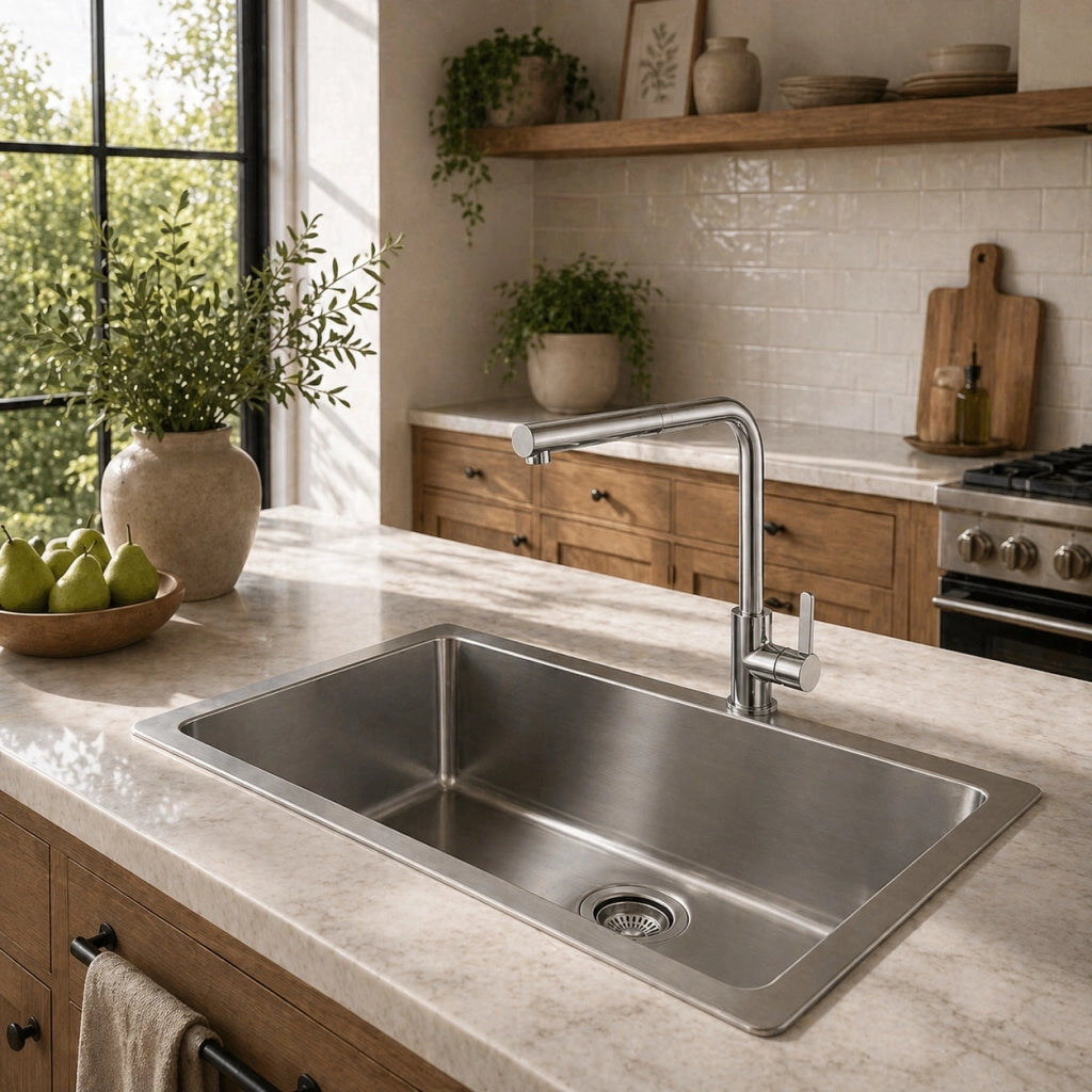 Rubinetto Cucina Cromato Canna Alta Quadrata Girevole Miscelatore Lavello 94026