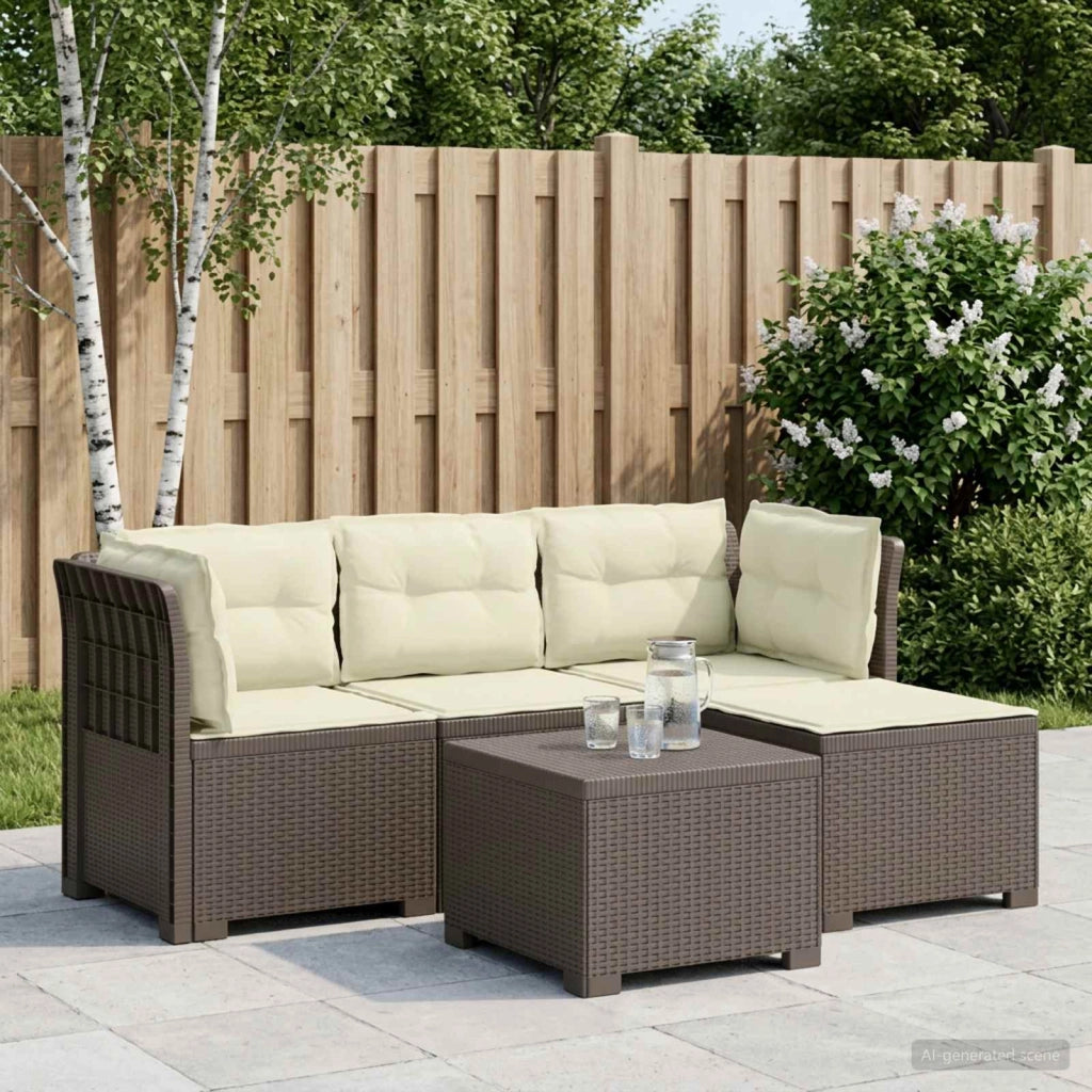 Divano da giardino 4 posti con cuscini aspetto rattan PP 3443954