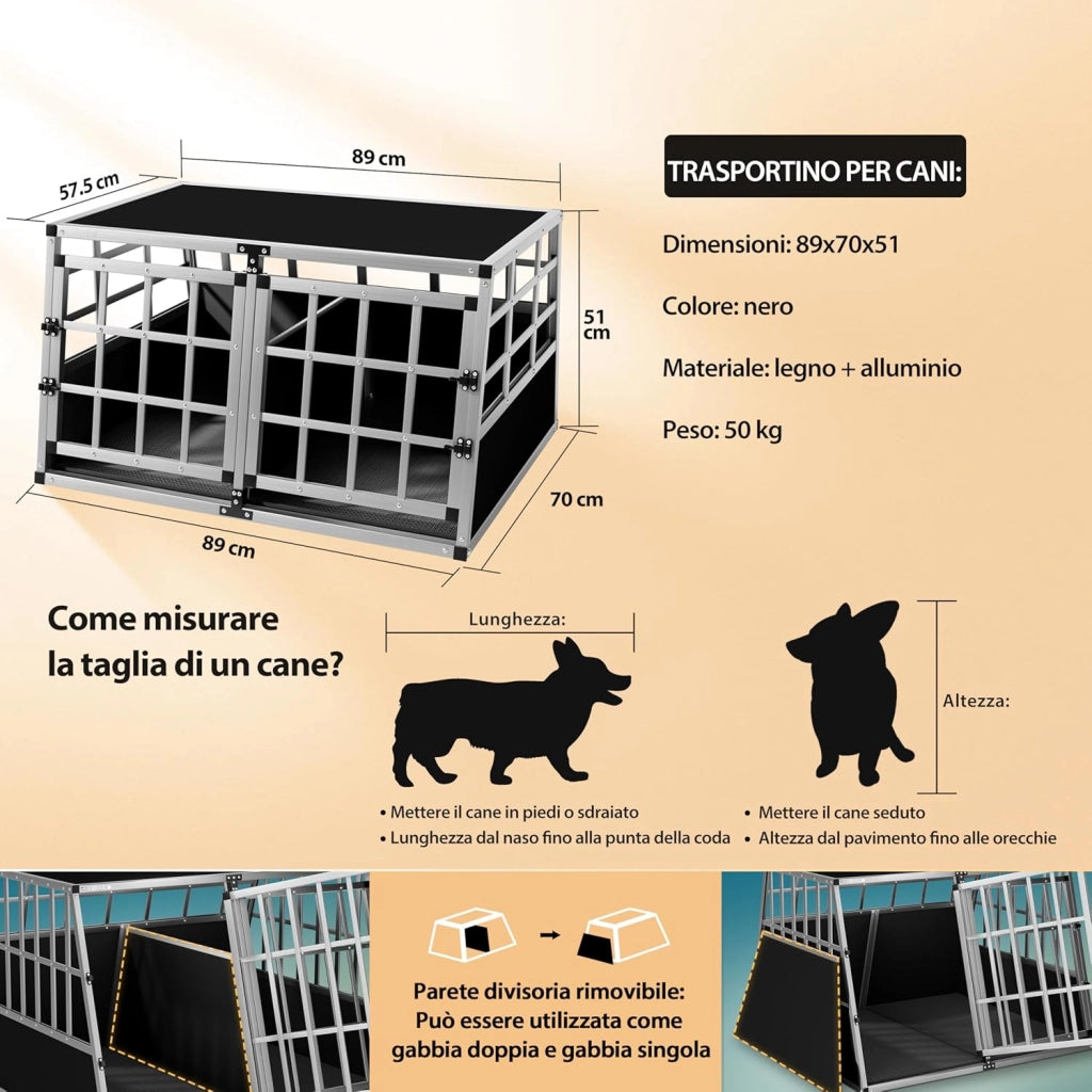 ® Trasportino Cani XL 89x70x51cm Richiudibile Alluminio Impermeabile Box Auto Cagnolini