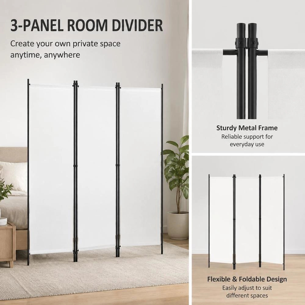3-piece Room Divider, White, 150x180 Cm
