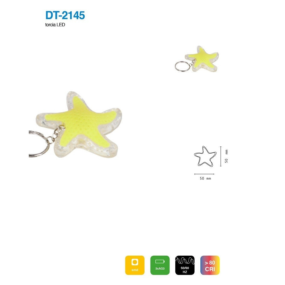 Trade Shop - Set 4 Pezzi Mini Torcia Led Portachiavi A Forma Di Stella Tascabile 50mm Dt-2145 -