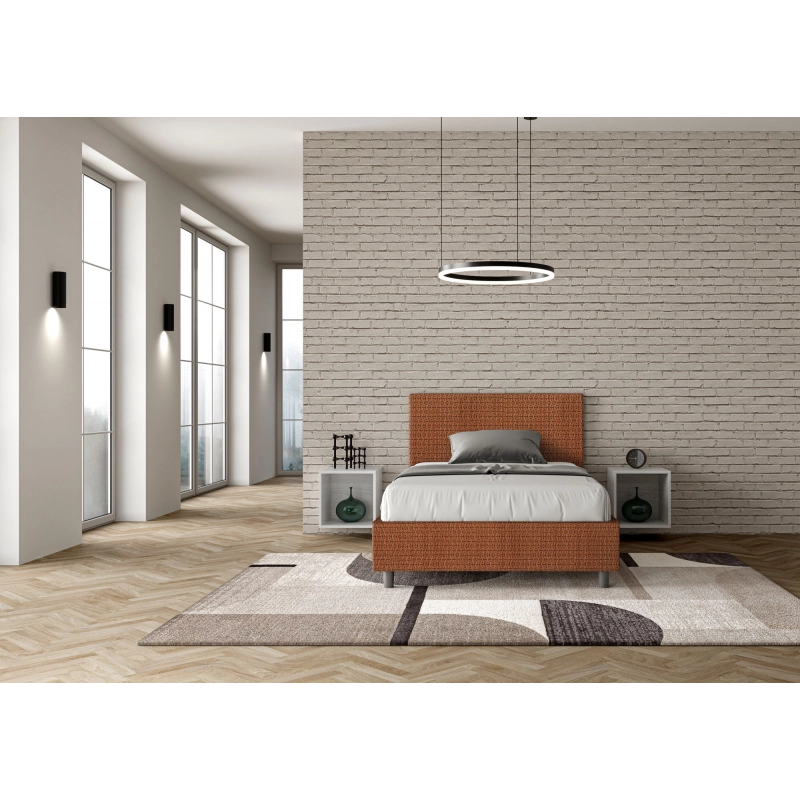 Letto imbottito 1 piazza e mezza 120x200 cm tessuto Labirinto Adele - Contenitore,Arancione