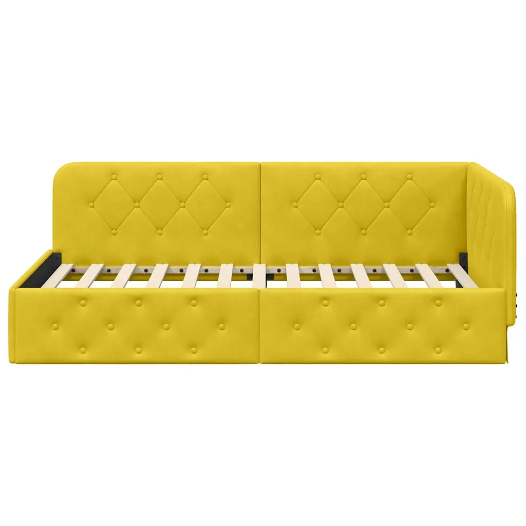 Letto singolo | Letto per adulti | Cornice del letto ad angolo Giallo 100 x 200 cm Velluto
