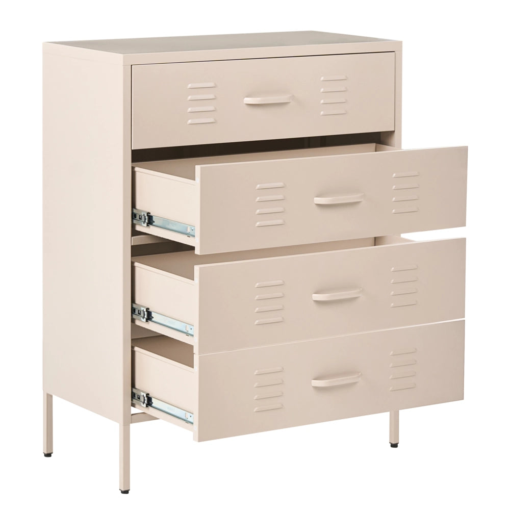 Cassettiera a 4 cassetti in acciaio metallico beige stile industriale per casa ufficio e soggiorno