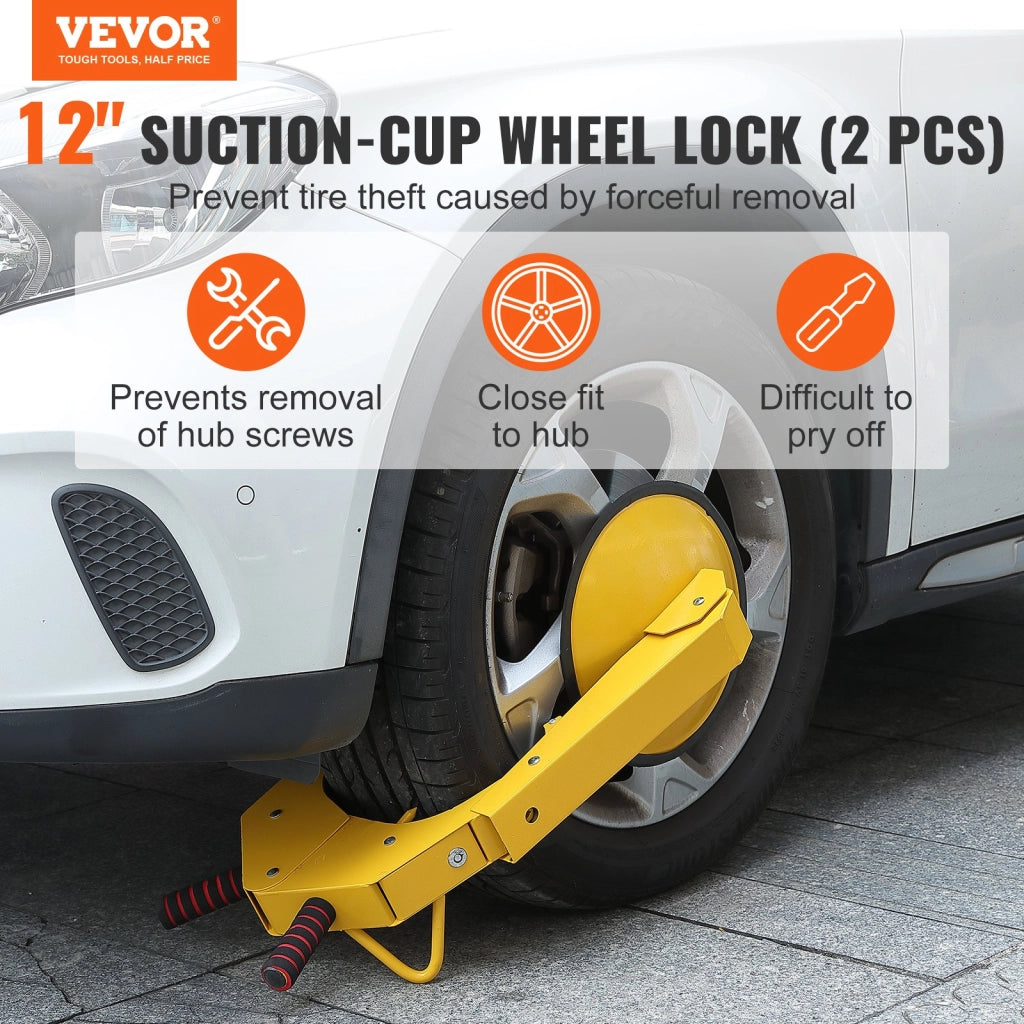 Set da 2 Blocca Ruota Antifurto in Acciaio Q235 Regolabile 16-38 cm con Ventosa 30 cm per Auto Camper Roulotte