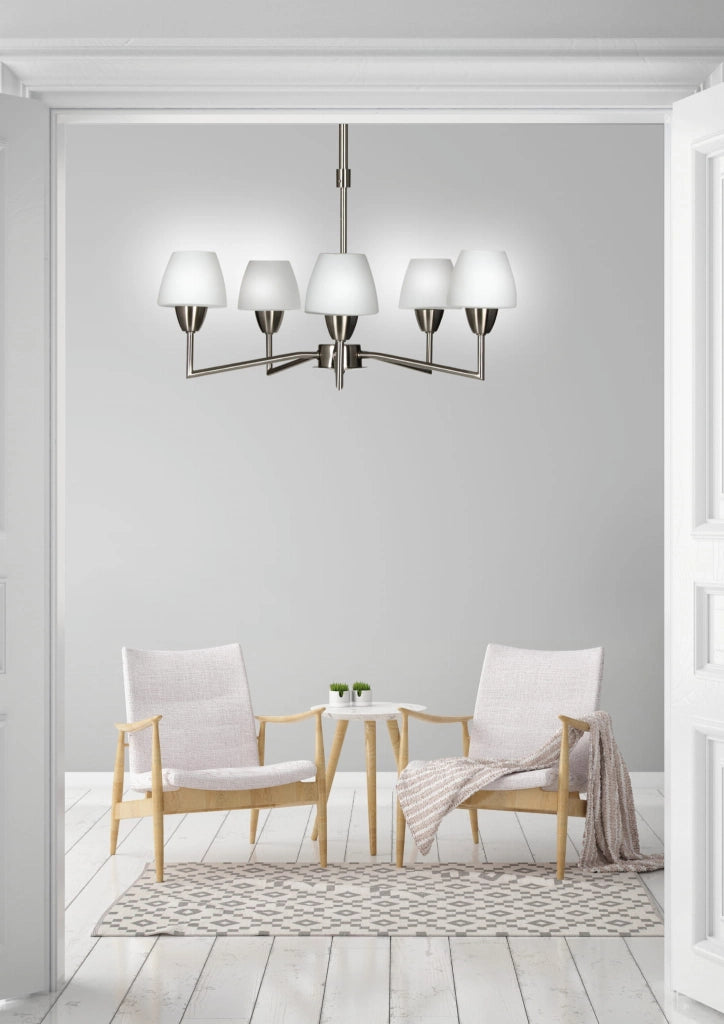 Lampadario Candellux Togo 35-10646 argento vetro bianco 5xG9