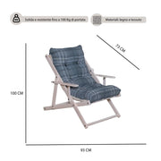 POLTRONA RELAX COMODONA GRIGIO SCOZZESE TELAIO IN LEGNO BIANCO IN LEGNO 3 POSIZIONI