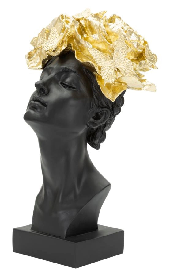 Statua Donna con Farlalle in Testa 21x36,5x20 cm in Poliresina Nero/Oro