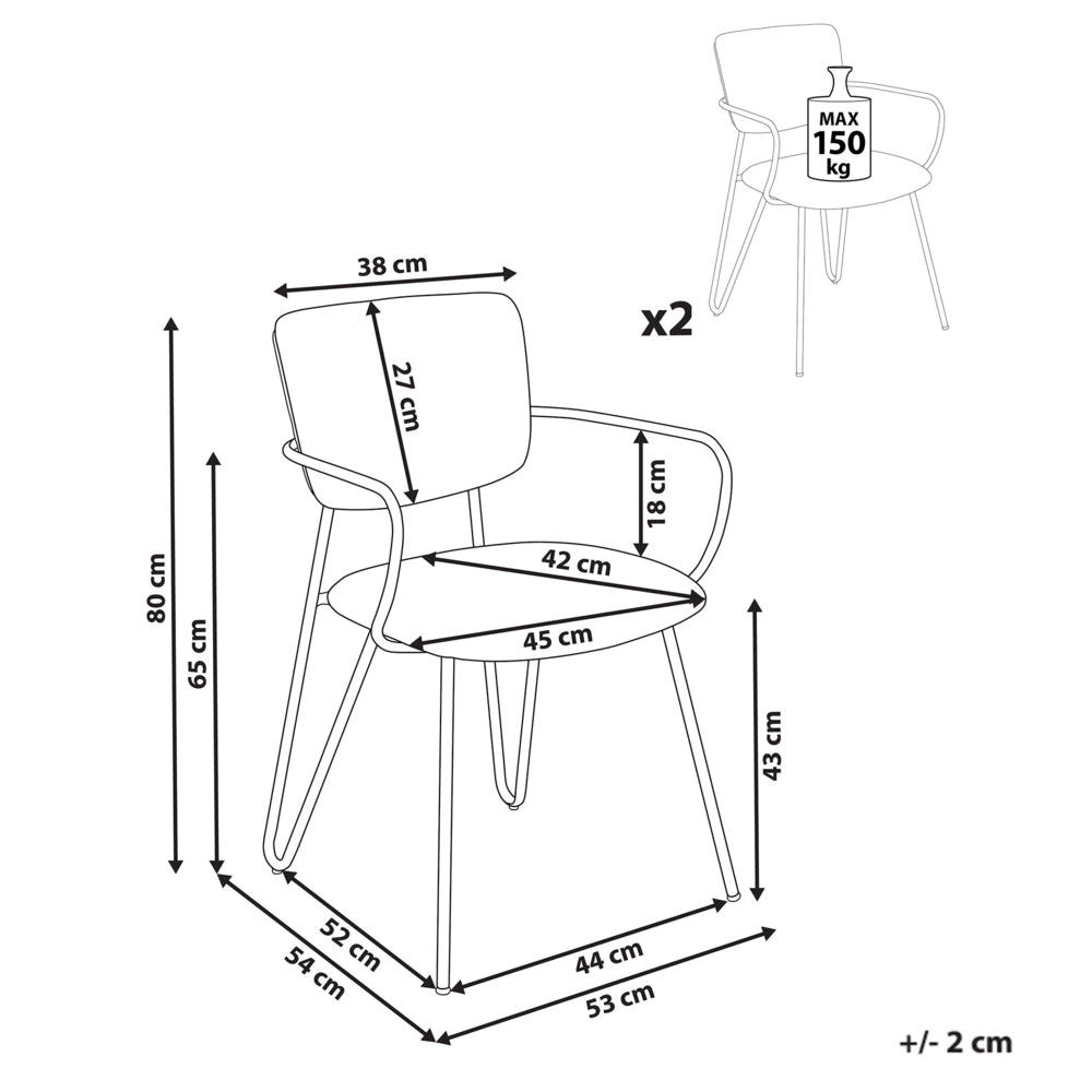 Set di 2 sedie da pranzo Rivestimento in tessuto strutturale in poliestere verde scuro Gambe in metallo nero Schienale curvo senza braccioli Design moderno e contemporaneo
