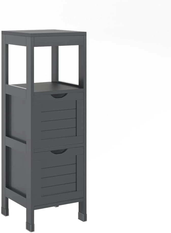 mobiletto bagno Vilda, Grigio, 30 x 89 cm con 2 cassetti, per la conservazione di accessori da bagno e prodotti per la cura