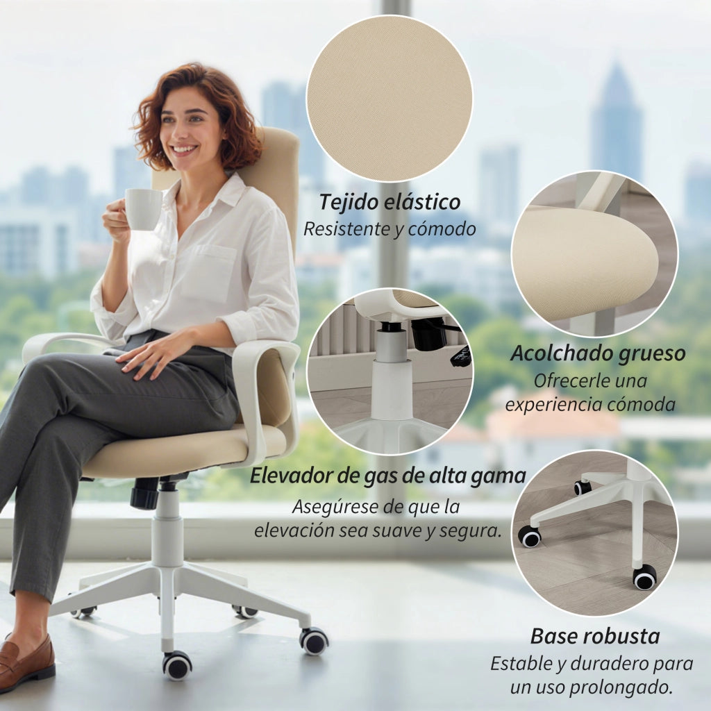 Sedia da Ufficio Girevole con Altezza Regolabile e Braccioli ¨C Zephmum ¨C 62x56x110-119.5cm Beige