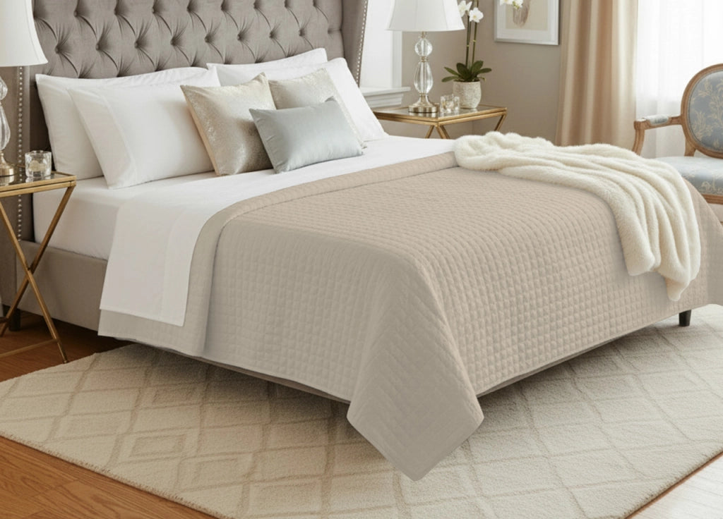 Quilt Trapuntino Piumino Estivo 100gr/mq Raso Cotone Tinta Unita Matrimoniale - Matrimoniale - Beige