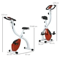 Cyclette Magnetica Pieghevole a 8 Livelli di Resistenza con Seduta Regolabile, in Acciaio, 97x43x110 cm, Rosso