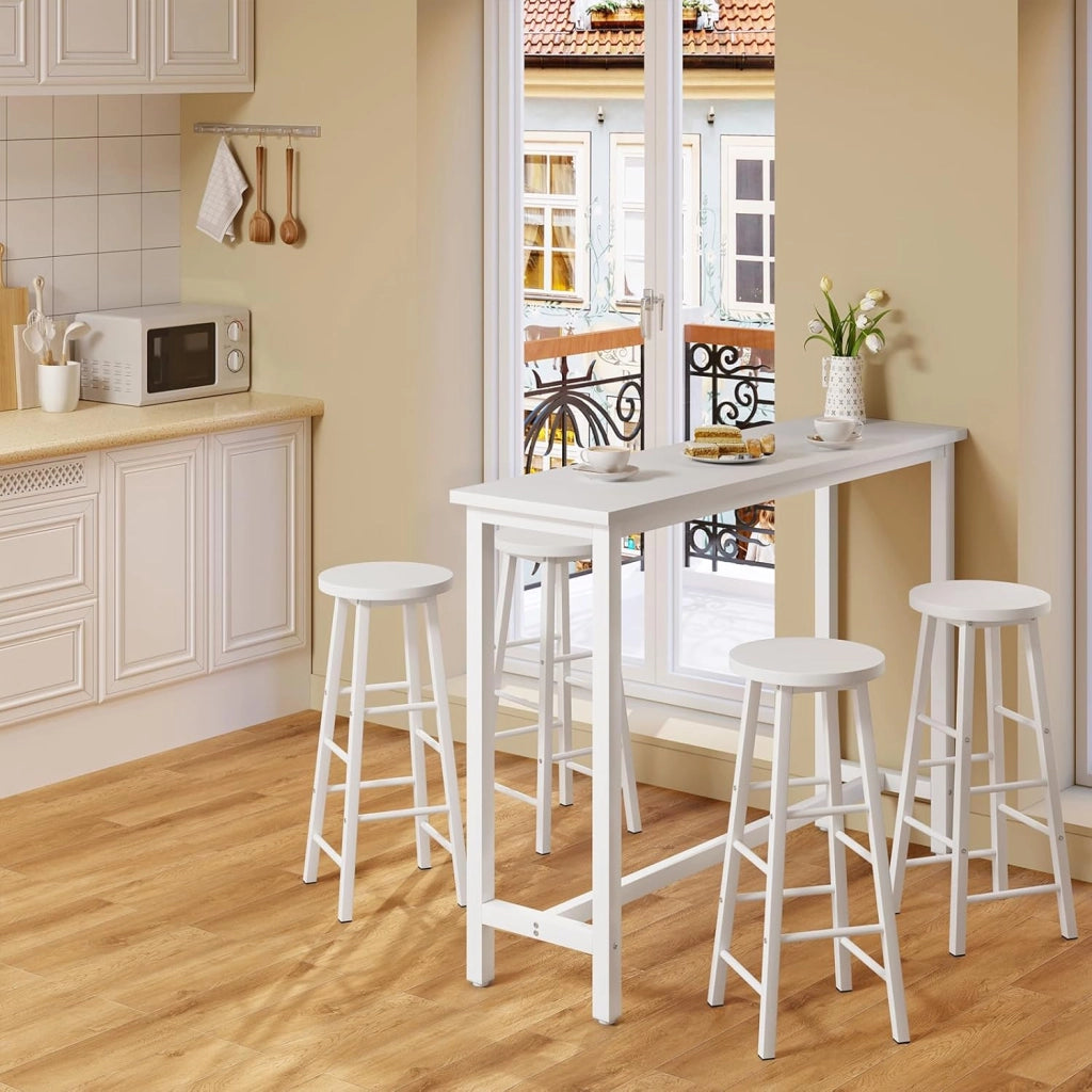 Tavolo da Bar Rettangolare Alto Tavolino per Cucina in Metallo Legno 140x40x100 cm
