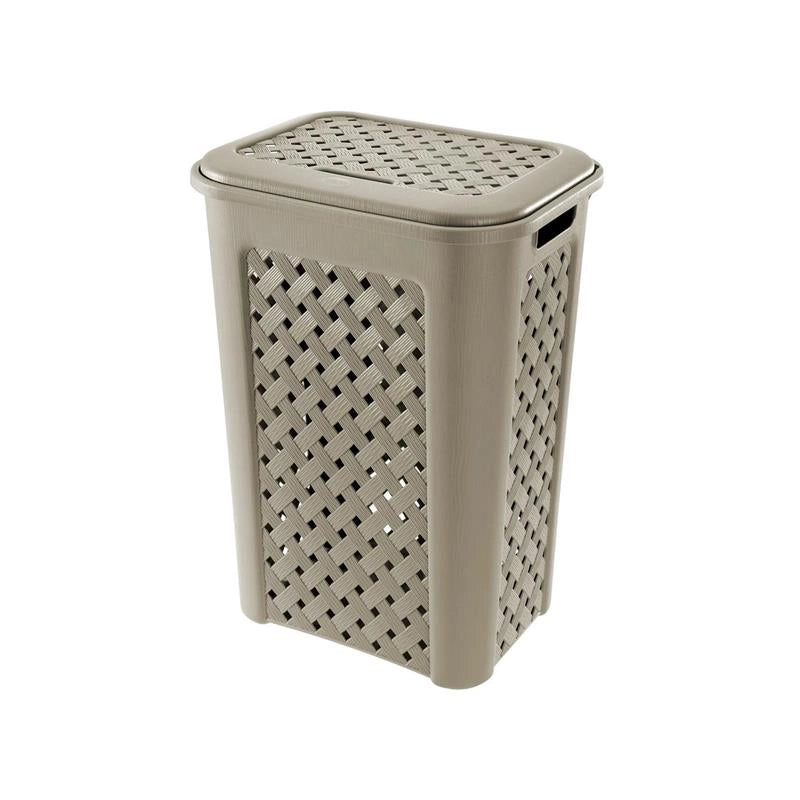 PORTABIANCHERIA CON COPERCHIO E MANICI INTEGRATI (50 LITRI) COLOR TALPA 50 L | 43.5 X 33.5 X H 55 CM FANTASIA A TRECCIA
