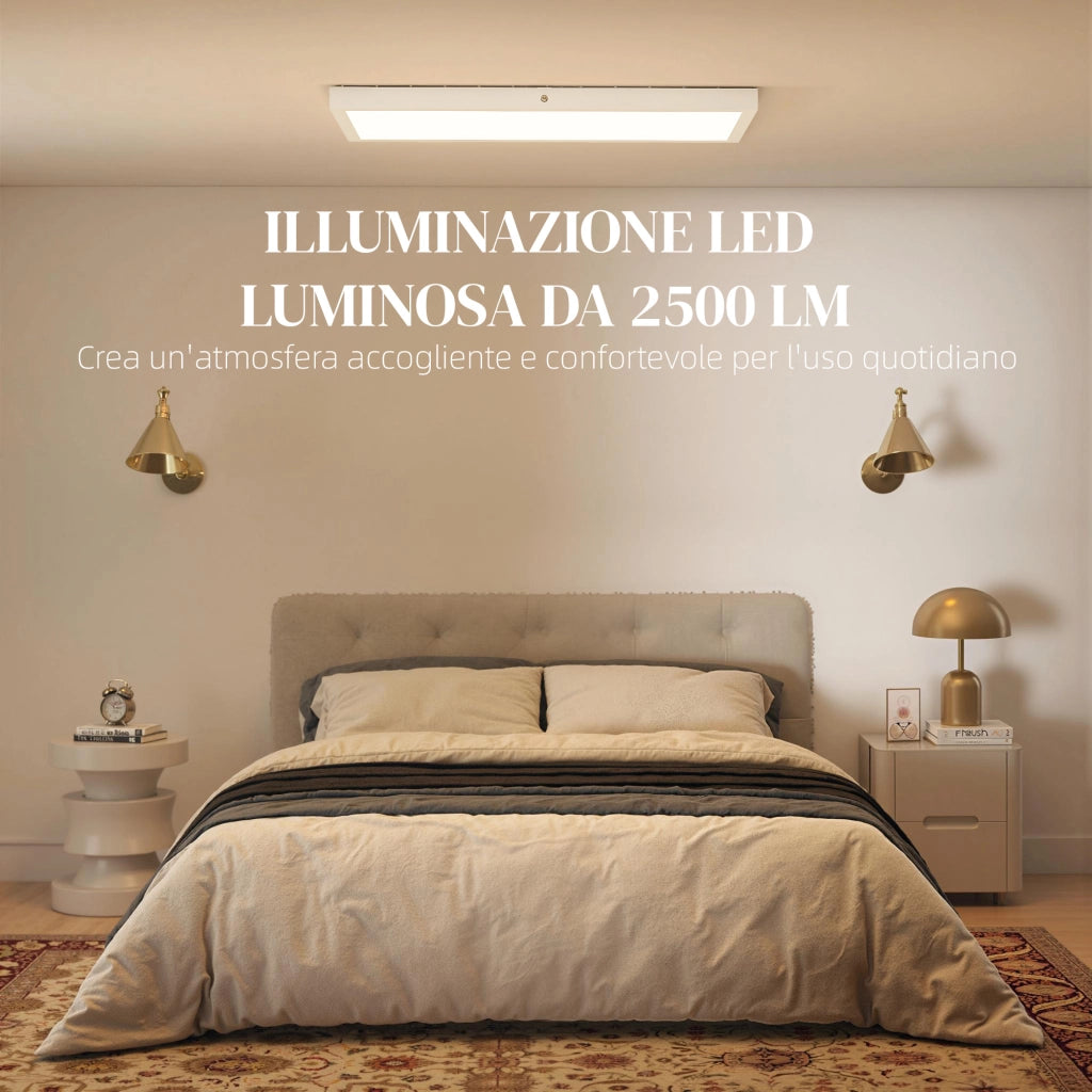 Set 2 Plafoniere LED Sottili e Minimal 60x30x3,7 cm con Colore Regolabile in Acciaio e Plastica Bianco