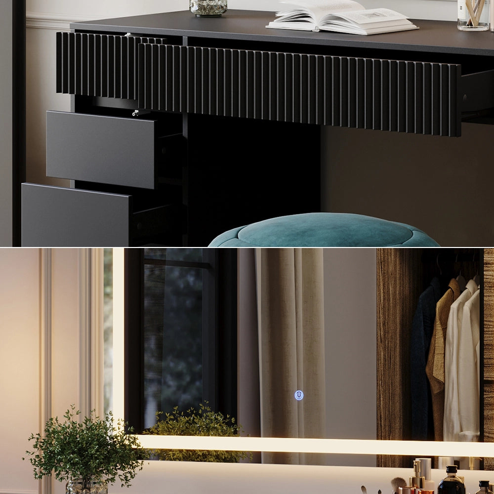Vicco Tavolo da toilette Nero 120 cm con specchio a LED