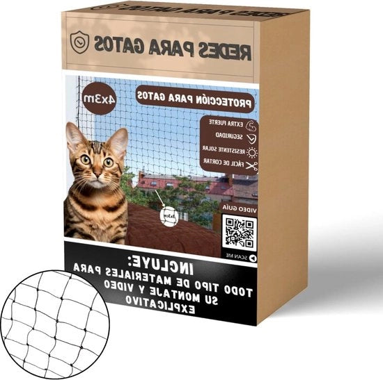 Rete per gatti - cavo in acciaio - PE - sicurezza per gatti - esterno - prevenzione cadute - nero - 3x4