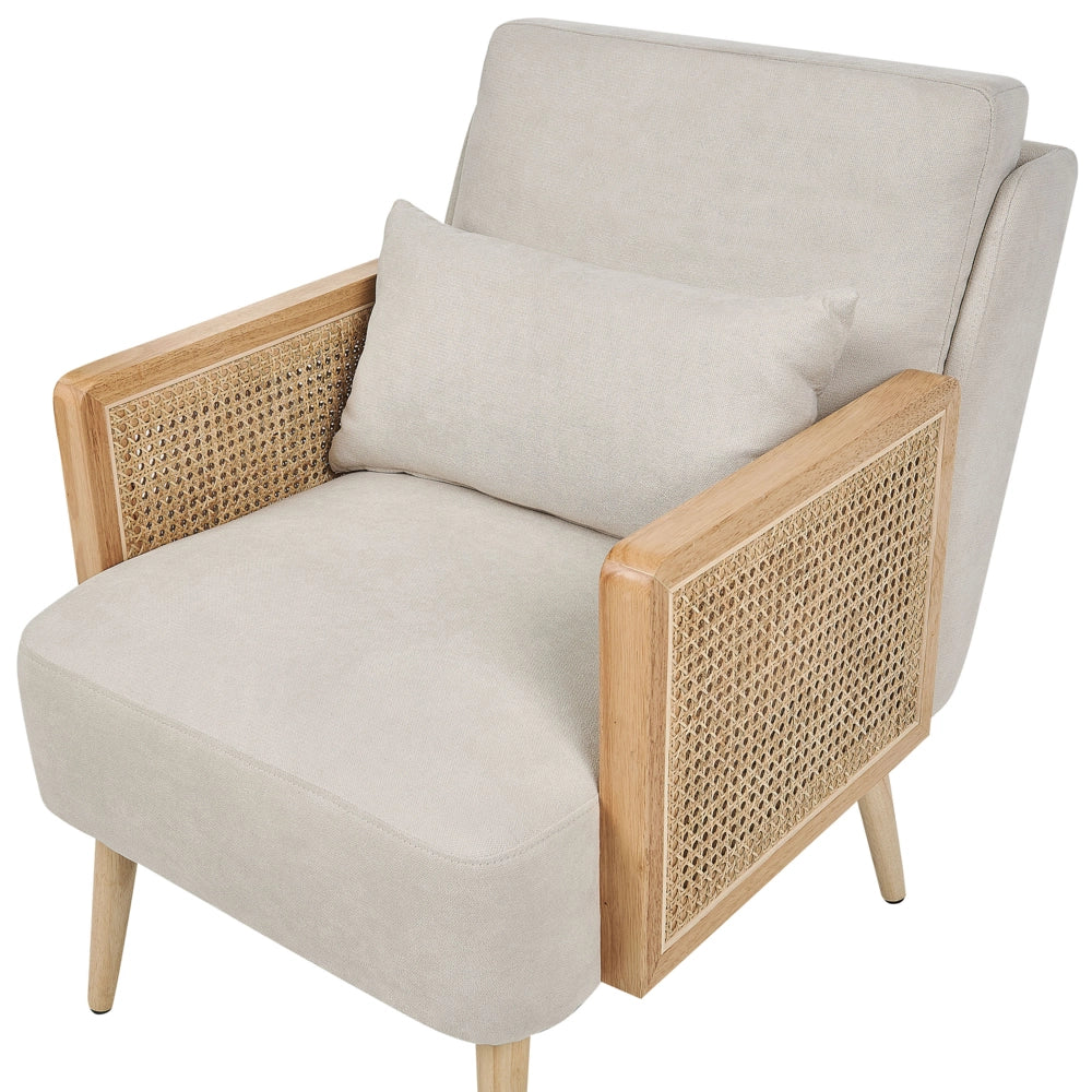 Poltrona Beige chiaro Poliestere Struttura in legno con intreccio in rattan Gambe in legno Tappi delle gambe in plastica con cuscino Stile tradizionale Soggiorno Camera da letto